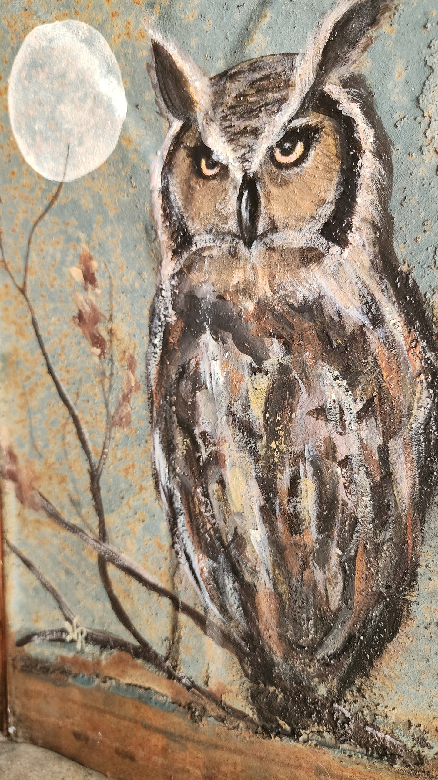 The Watcher | Original Painting on Vintage Tin