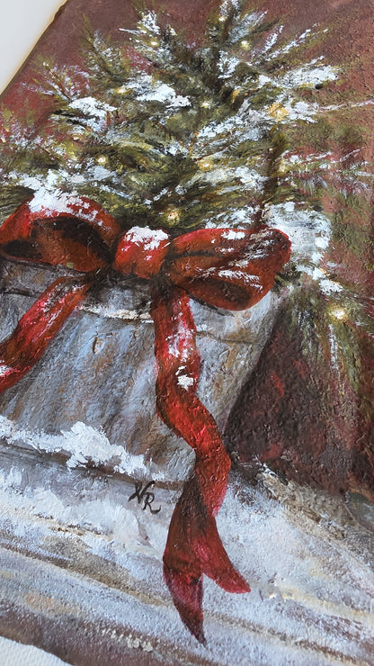 Holiday Evergreen | Original Painting on Vintage Tin