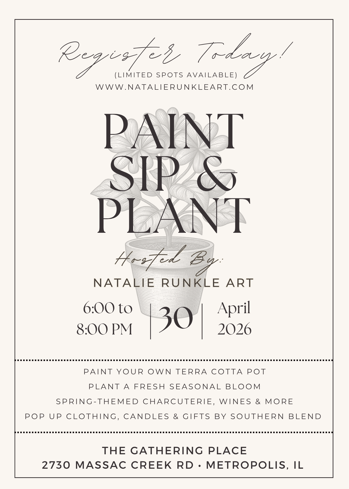 Paint, Sip & Plant Event hosted by Natalie Runkle Art