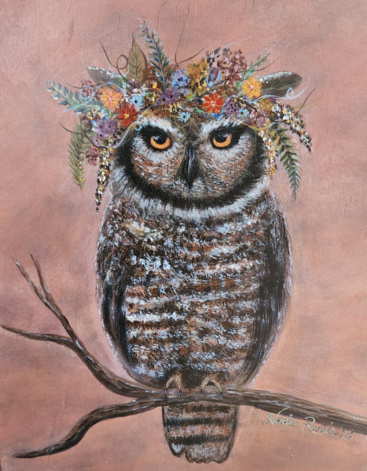 11"x14" Hand-Painted Gypsy Owl on Wood Panel - Original