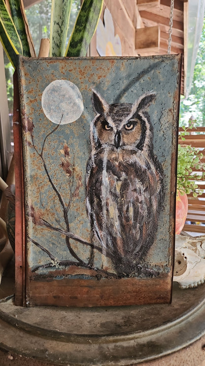 The Watcher | Original Painting on Vintage Tin