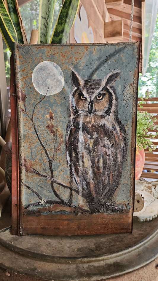 The Watcher | Original Painting on Vintage Tin