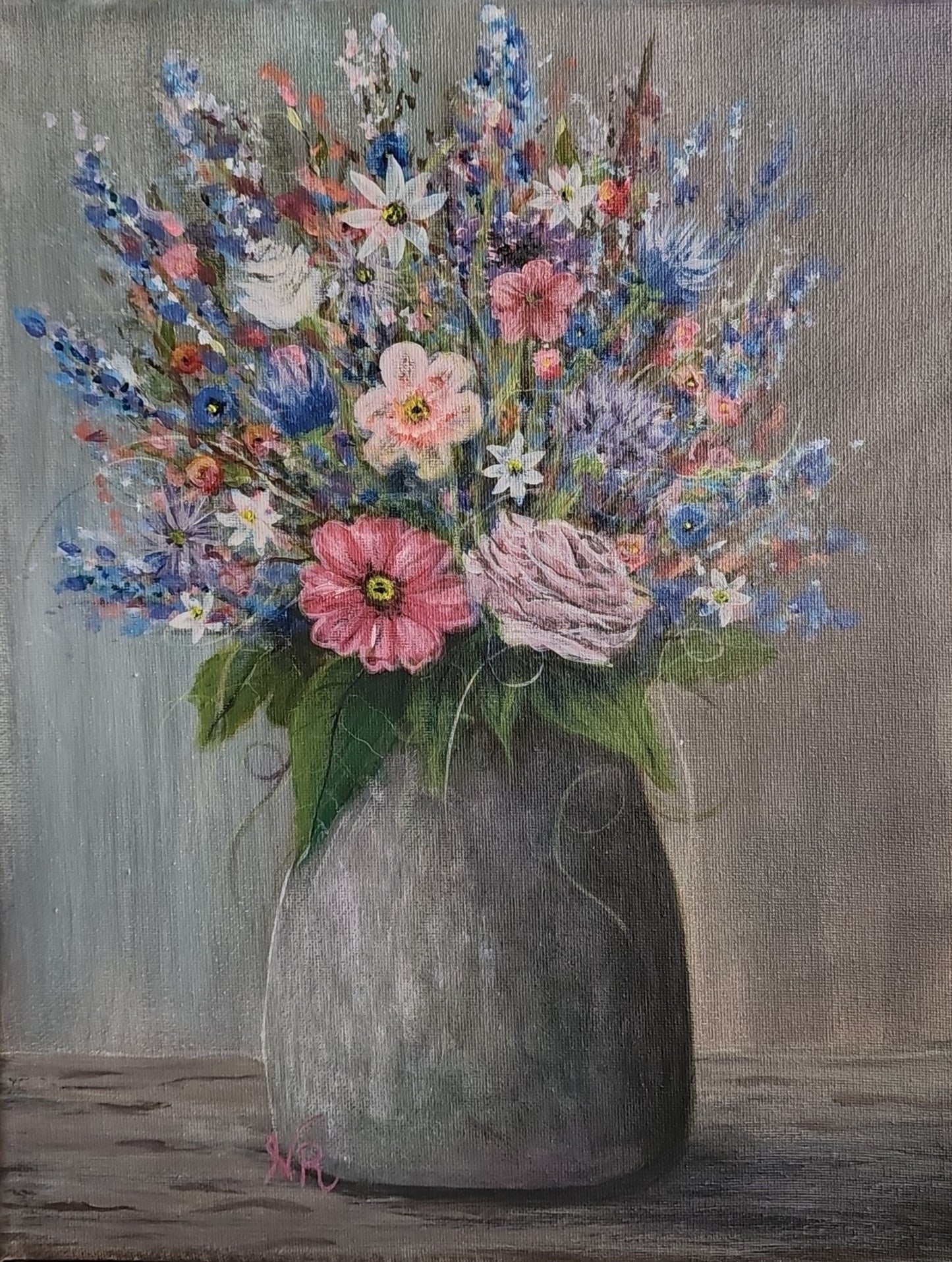 Colorful Bouquet in Pottery - Original Painting