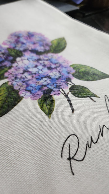 Personalized Hydrangea Flour Sack Towel - Hand Painted Design by Natalie Runkle