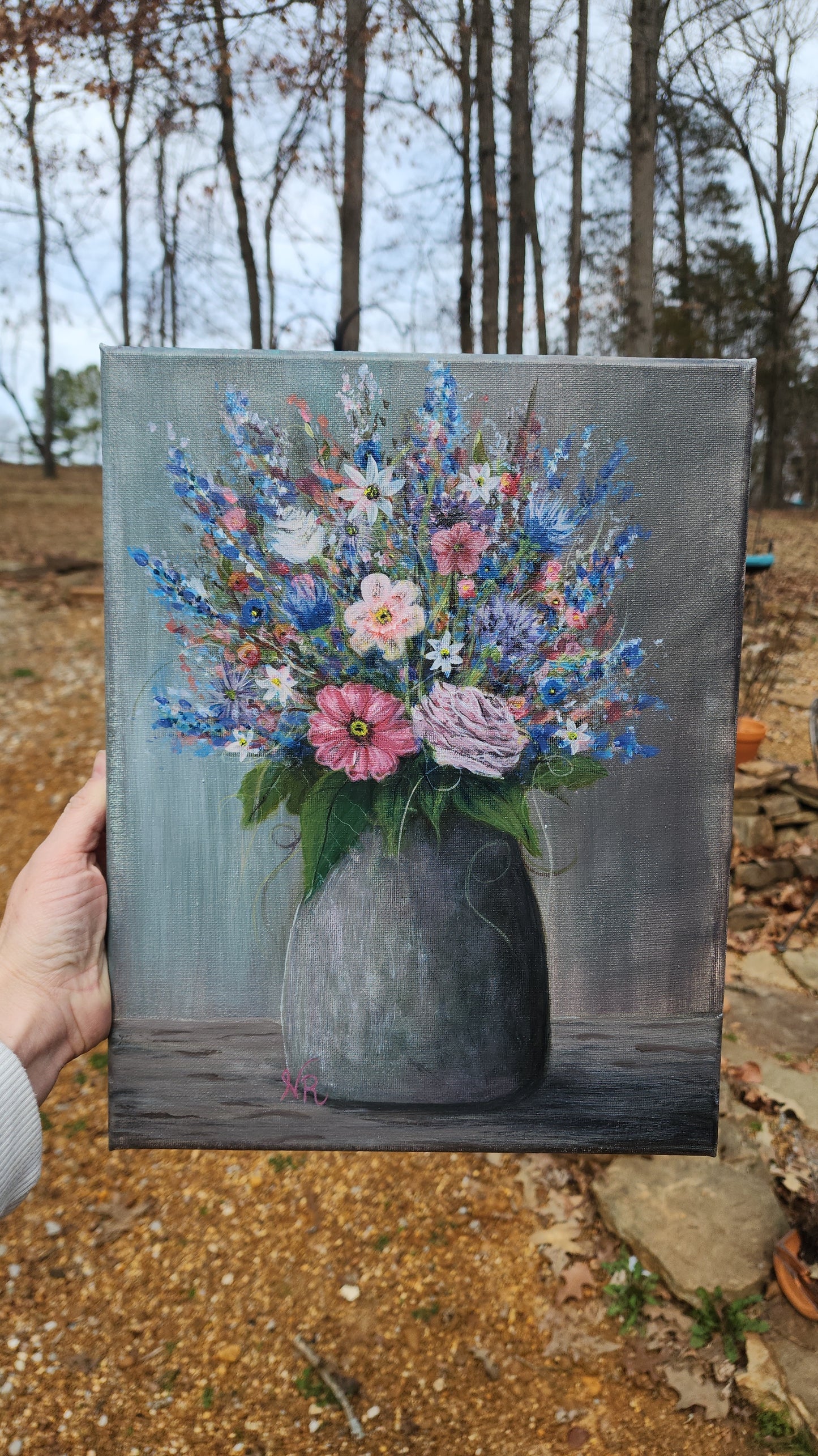 Colorful Bouquet in Pottery - Original Painting