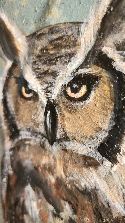 The Watcher | Original Painting on Vintage Tin