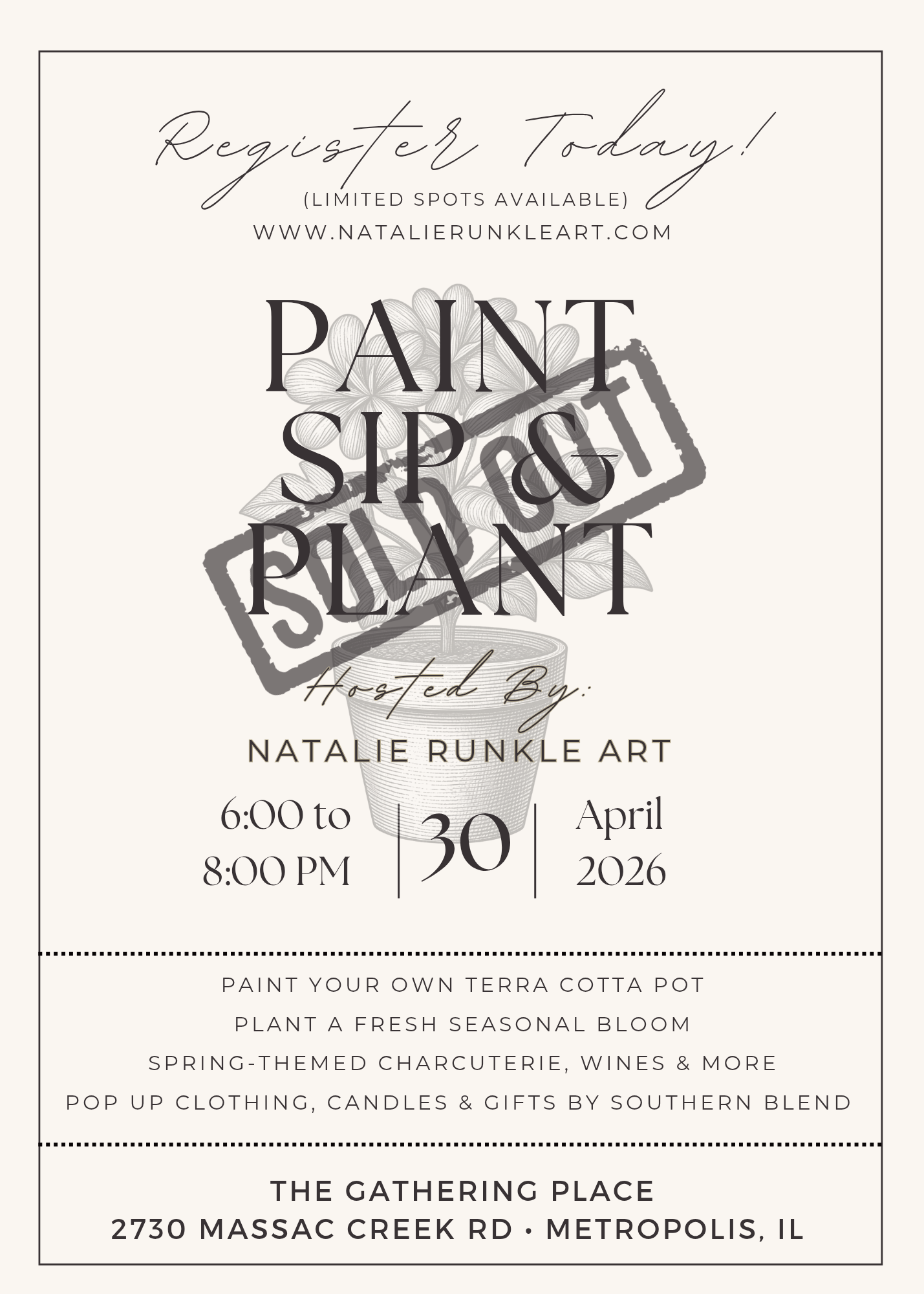 Paint, Sip & Plant Event hosted by Natalie Runkle Art