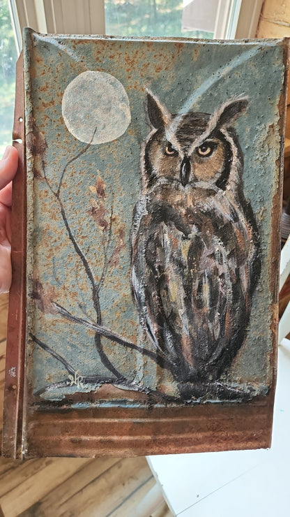 The Watcher | Original Painting on Vintage Tin