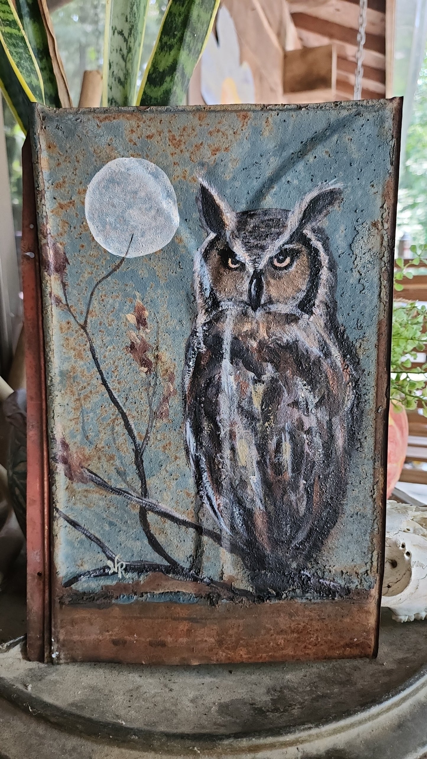 The Watcher | Original Painting on Vintage Tin